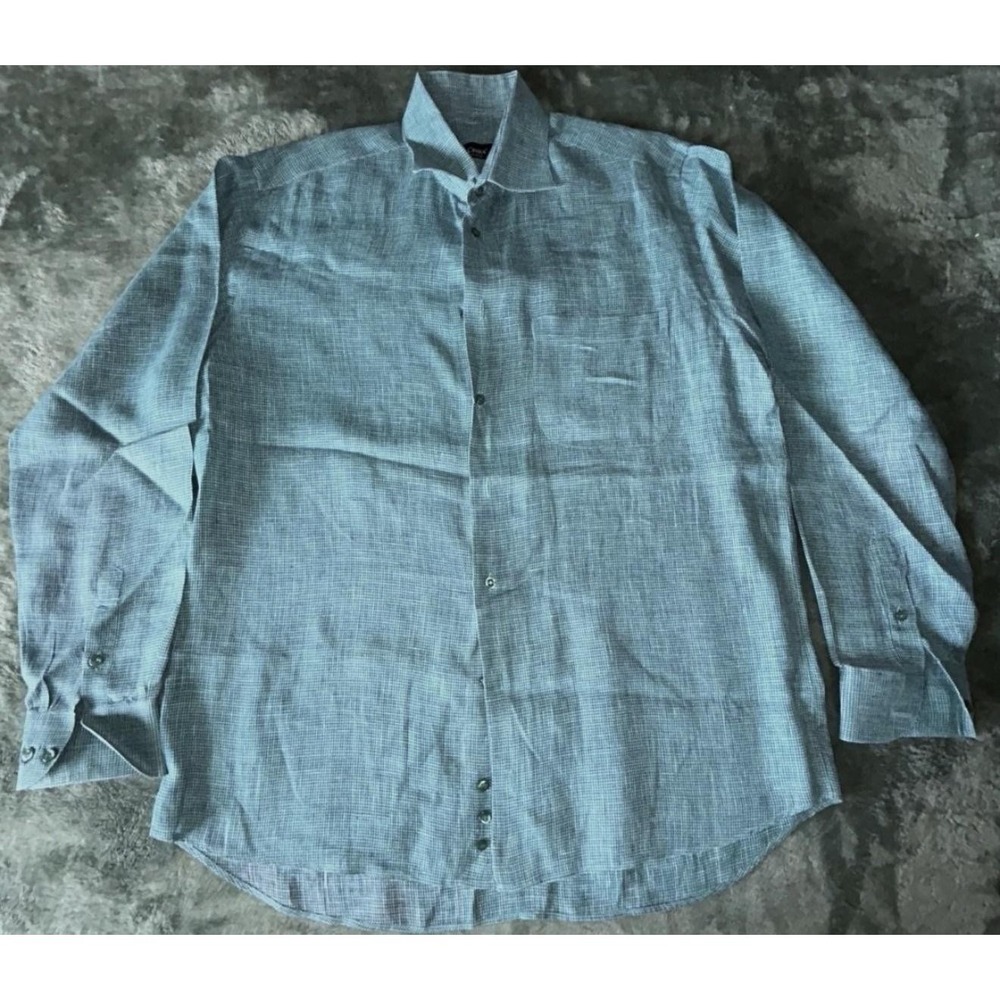 St. Croix Shirt Mens XL Teal Check Long Sleeve Button Up Made In Italy Casual